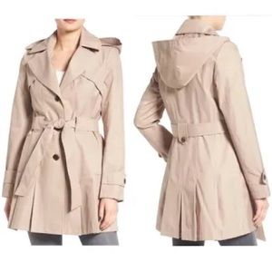 Via Spiga Fully Lined Pleated Hem Hooded Trench Coat Size L